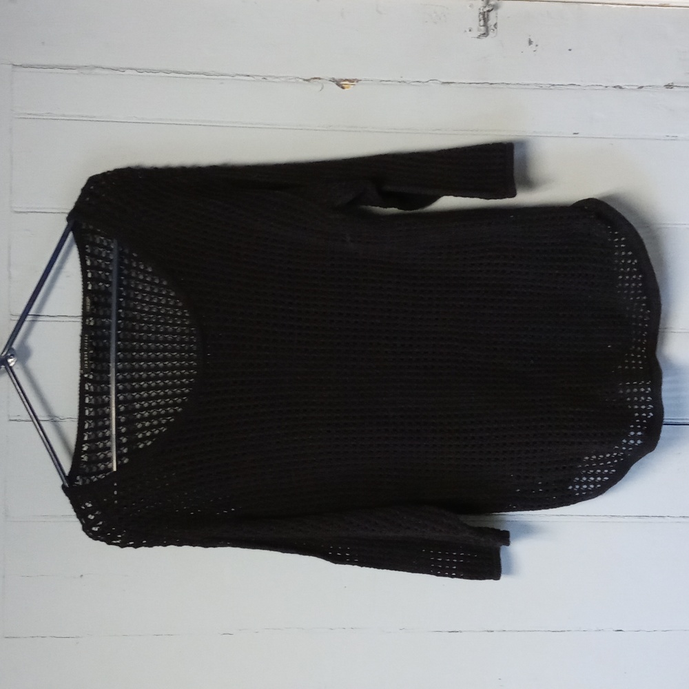 Jeanne Pierre black 3/4 sleeve crochet top